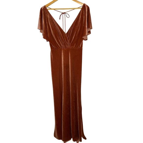 Jenny Yoo Elliss Flutter Sleeve Open Back Velvet Maxi Dress size 6 English Rose - Picture 8 of 12